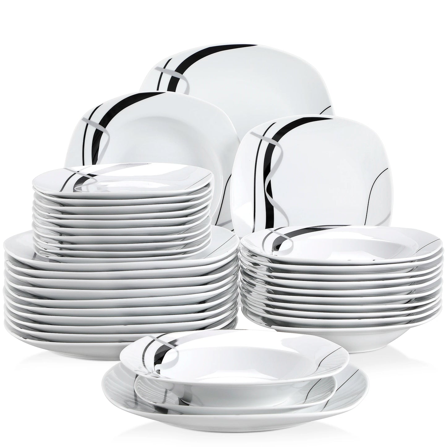 18/36-Piece Porcelain Ceramic Black Line Kitchen Tableware Dishes