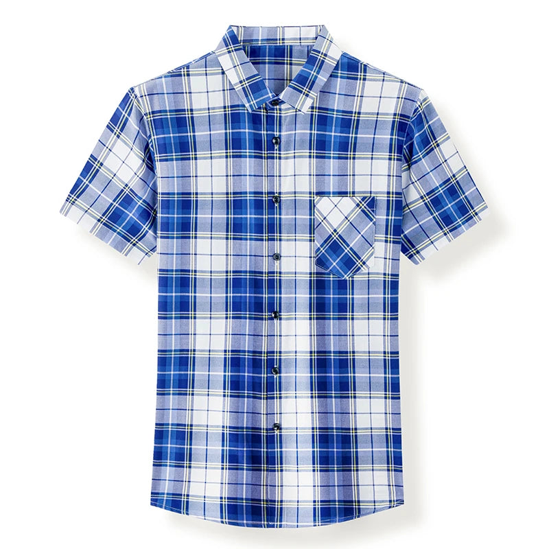 New Men's Casual Plaid Short Sleeved  Shirt for Summer