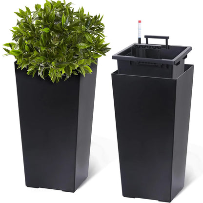 2 PCS 22.4 Inch Tall Planter Indoor ＆ Outdoor Black Taper Planter