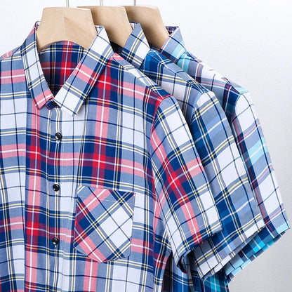 New Men's Casual Plaid Short Sleeved  Shirt for Summer