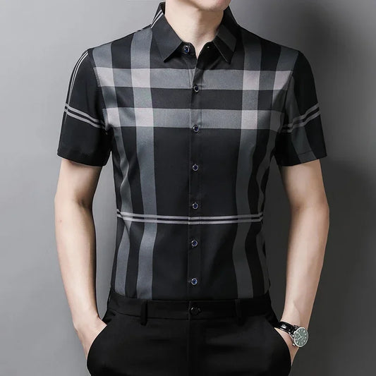 Men's Business Casual Short Sleeve Shirt No Iron Wrinkle Resistant