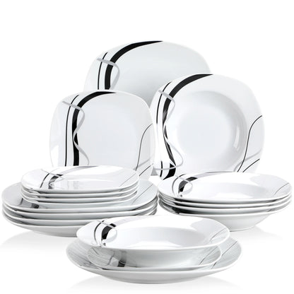 18/36-Piece Porcelain Ceramic Black Line Kitchen Tableware Dishes