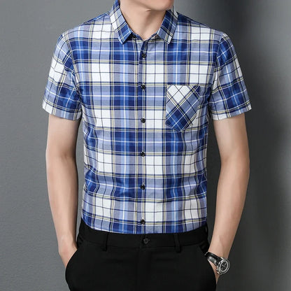 New Men's Casual Plaid Short Sleeved  Shirt for Summer