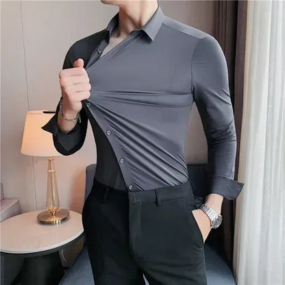 Men's Ultra-Stretch Slim-fit Shirt Business Long-Sleeve Shirt