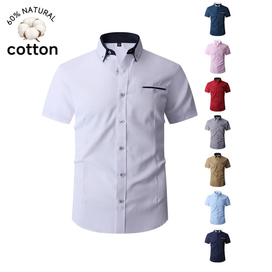Summer Cotton Men's Short Sleeve Business Shirt Formal Dress Shirt
