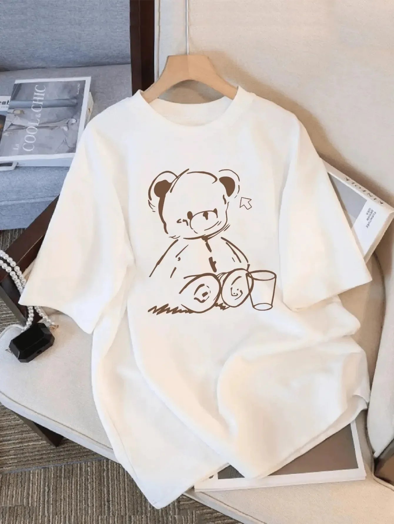 Cute Teddy Bear  Women's Fit Short Sleeve Cartoon Fashion