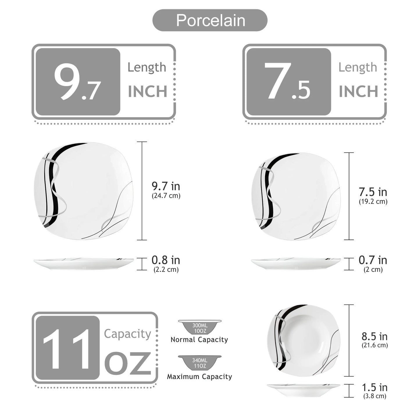 18/36-Piece Porcelain Ceramic Black Line Kitchen Tableware Dishes
