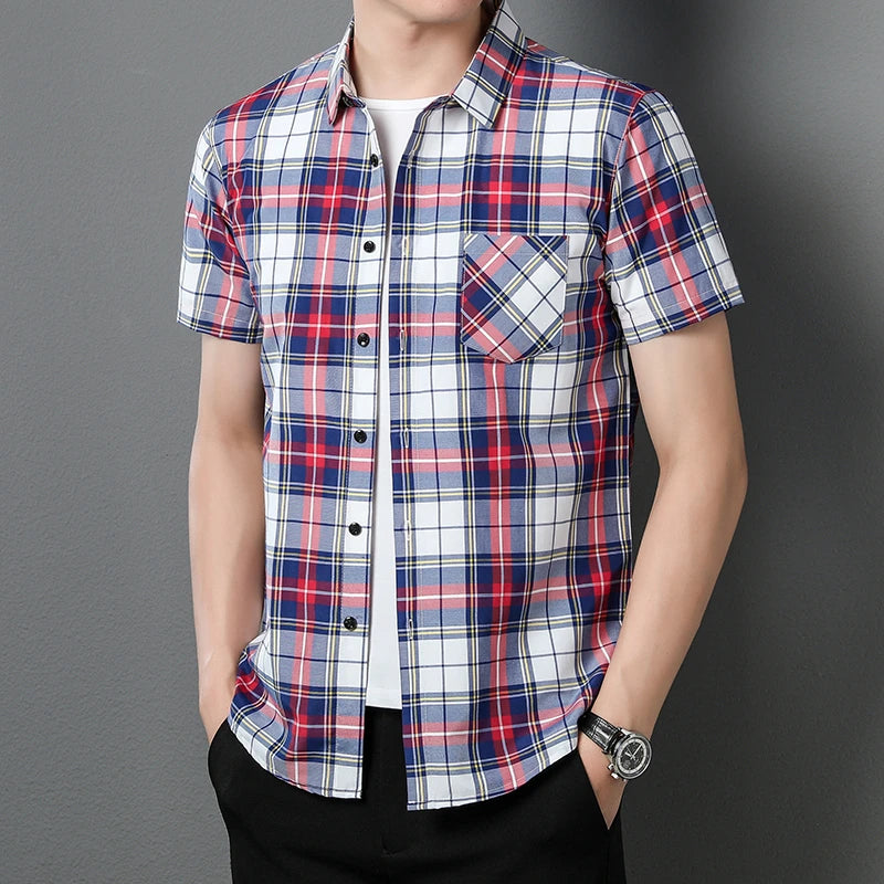 New Men's Casual Plaid Short Sleeved  Shirt for Summer
