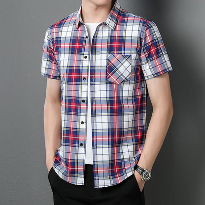 New Men's Casual Plaid Short Sleeved  Shirt for Summer