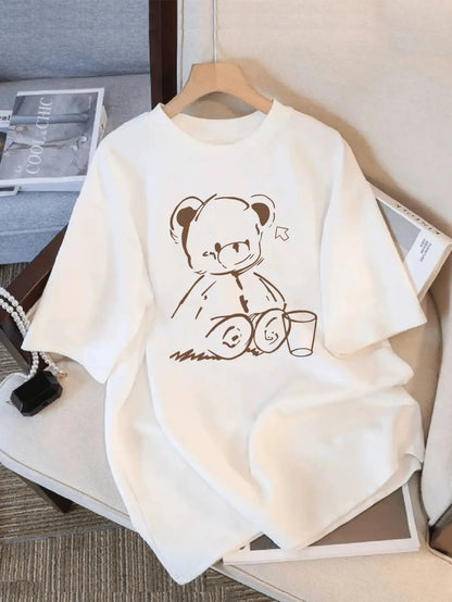 Cute Teddy Bear  Women's Fit Short Sleeve Cartoon Fashion