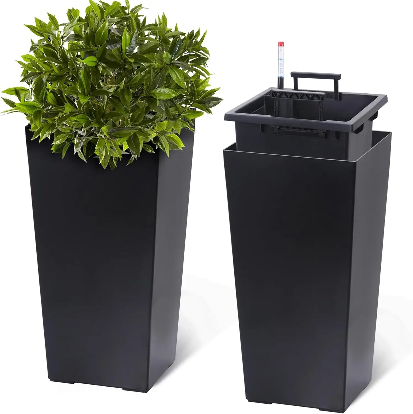 2 PCS 22.4 Inch Tall Planter Indoor ＆ Outdoor Black Taper Planter