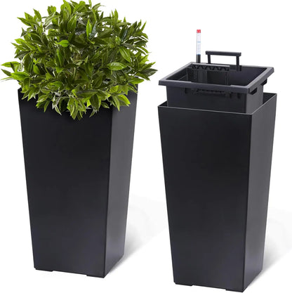 2 PCS 22.4 Inch Tall Planter Indoor ＆ Outdoor Black Taper Planter