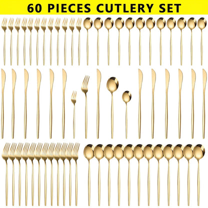 60pcs Stainless Steel - Cutlery Set, Dishwasher Safe