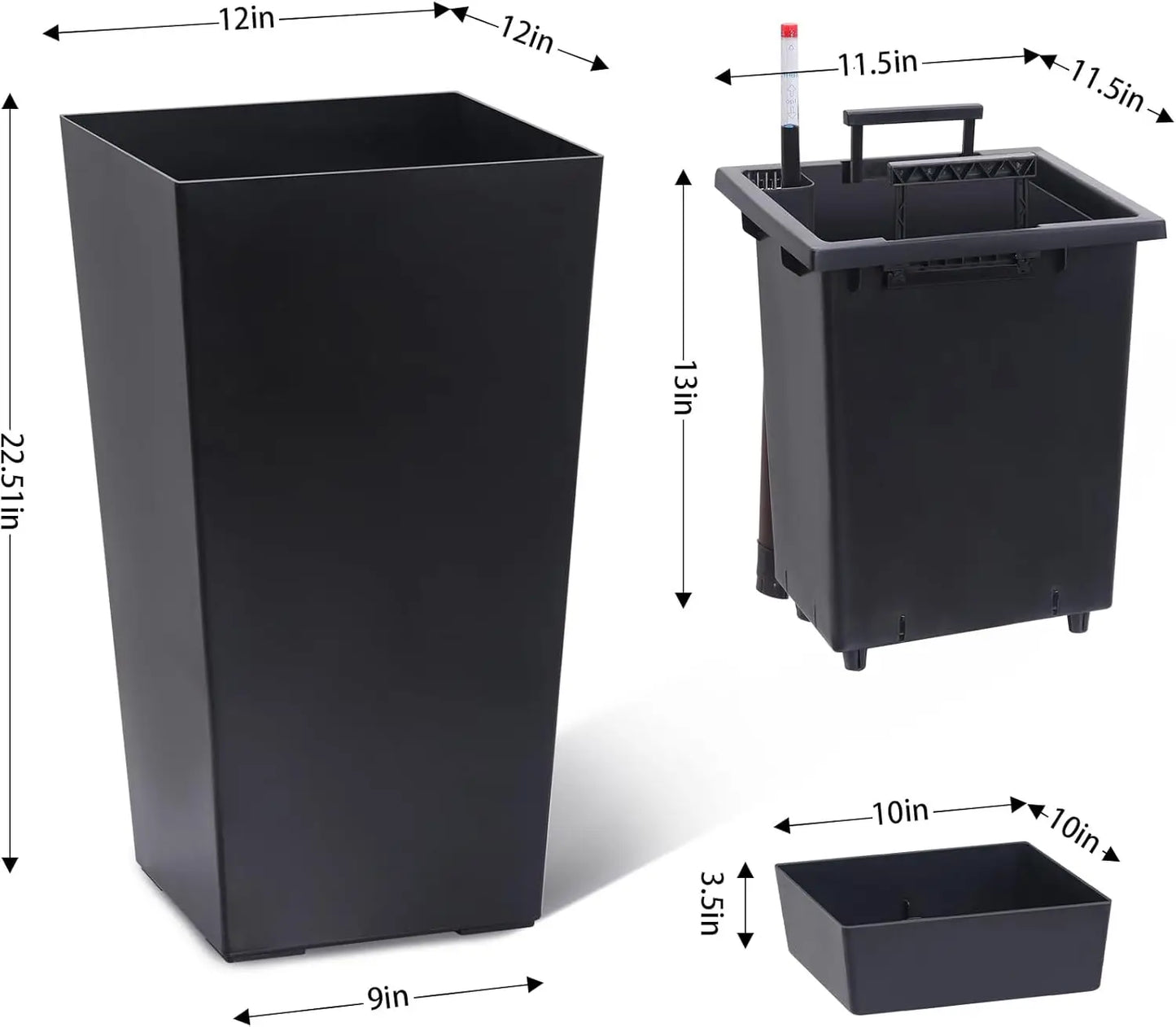 2 PCS 22.4 Inch Tall Planter Indoor ＆ Outdoor Black Taper Planter