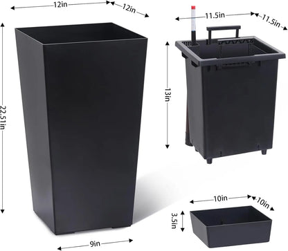 2 PCS 22.4 Inch Tall Planter Indoor ＆ Outdoor Black Taper Planter