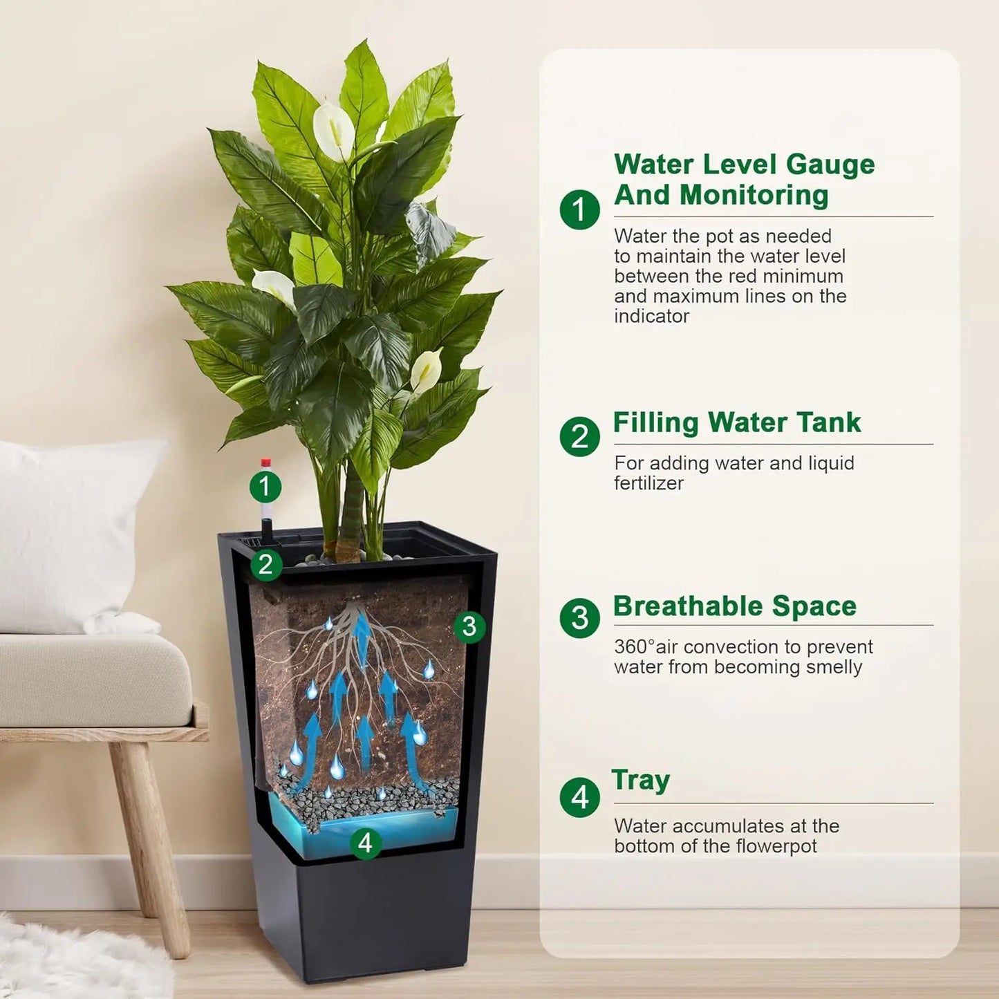 2 PCS 22.4 Inch Tall Planter Indoor ＆ Outdoor Black Taper Planter