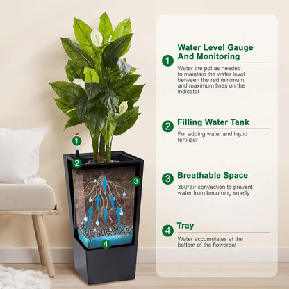 2 PCS 22.4 Inch Tall Planter Indoor ＆ Outdoor Black Taper Planter
