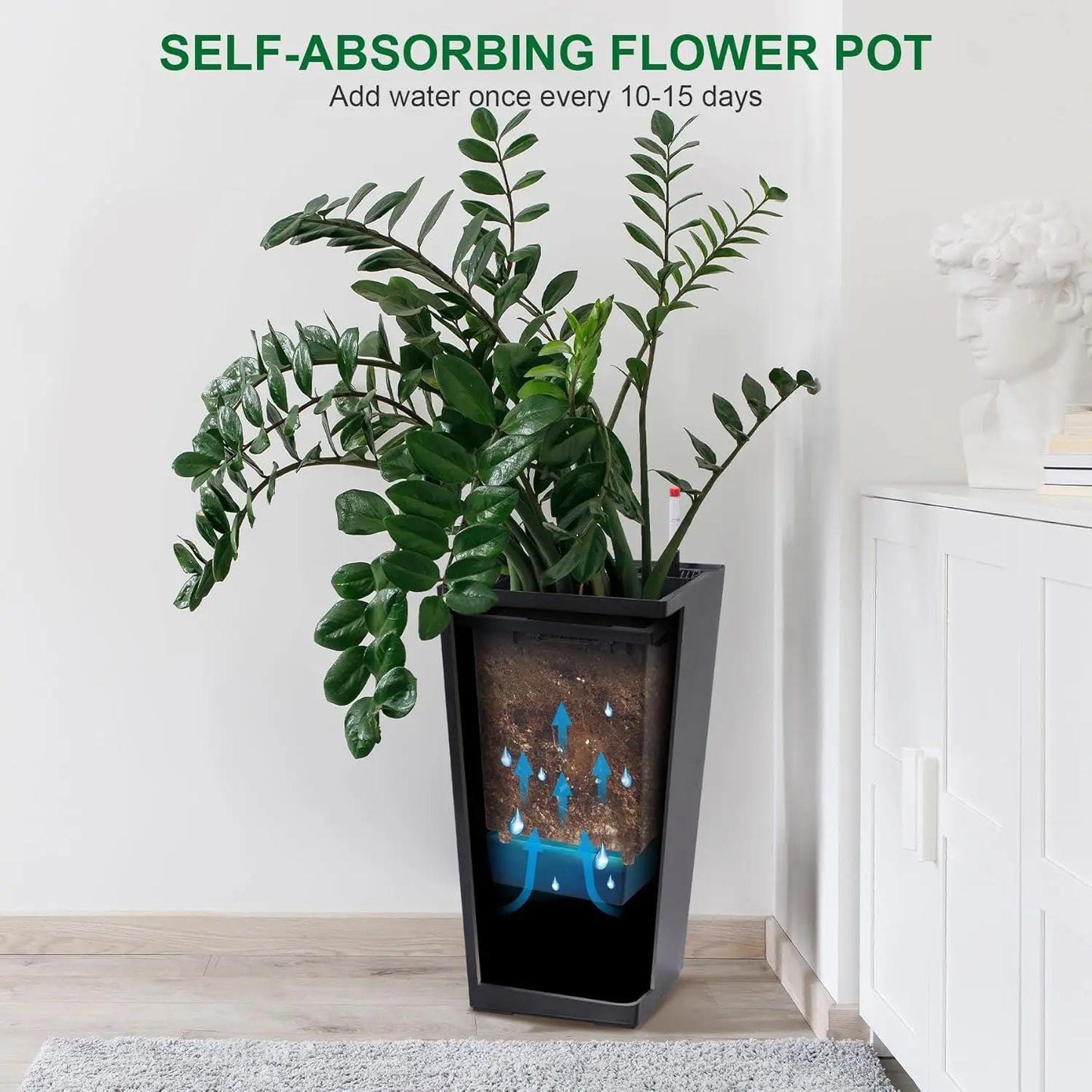 2 PCS 22.4 Inch Tall Planter Indoor ＆ Outdoor Black Taper Planter
