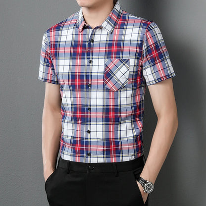 New Men's Casual Plaid Short Sleeved  Shirt for Summer