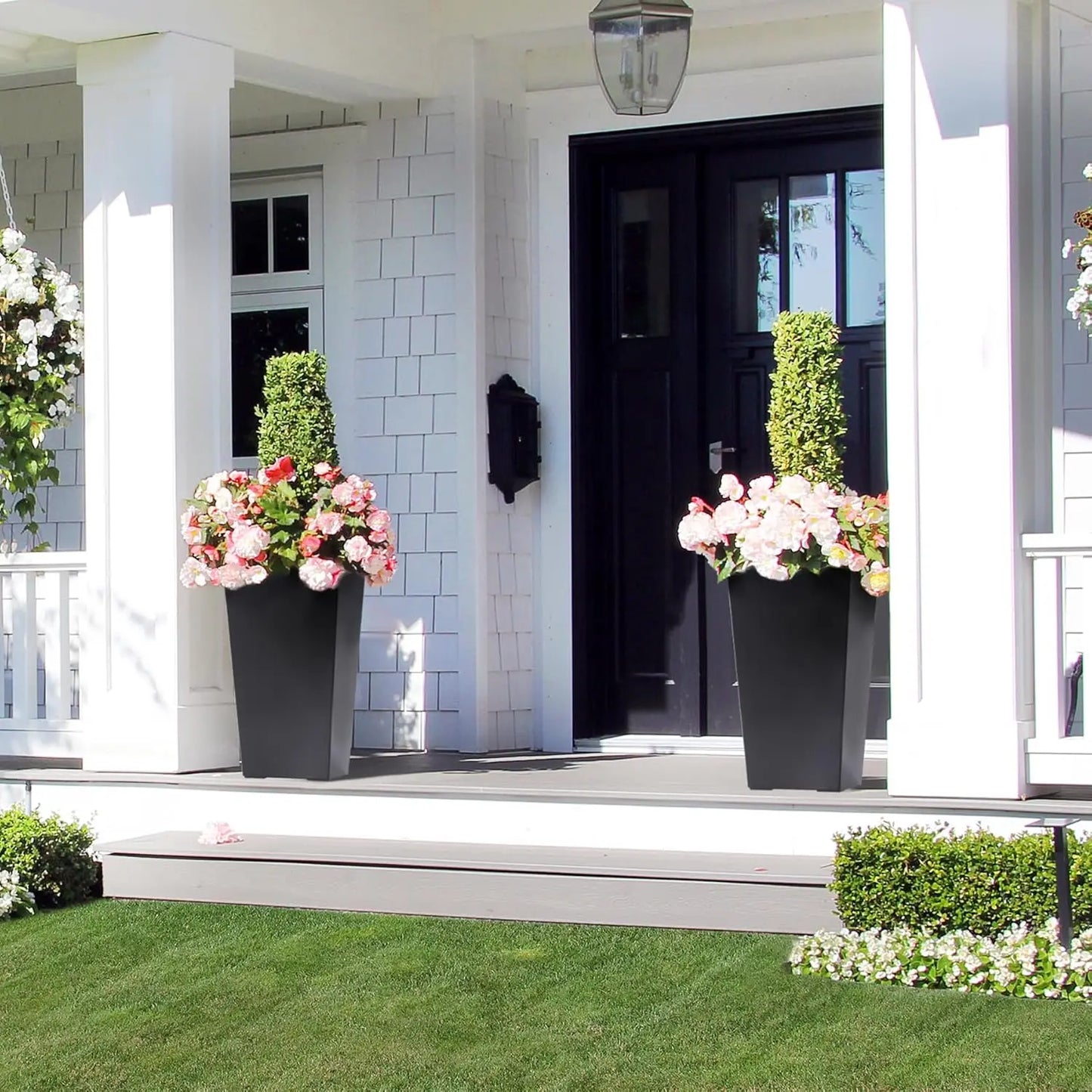2 PCS 22.4 Inch Tall Planter Indoor ＆ Outdoor Black Taper Planter
