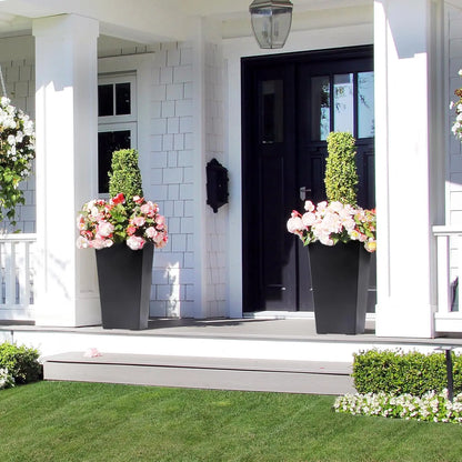 2 PCS 22.4 Inch Tall Planter Indoor ＆ Outdoor Black Taper Planter