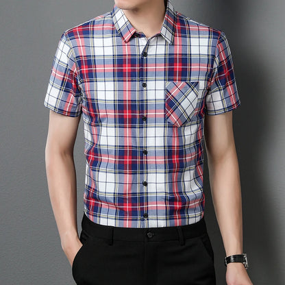 New Men's Casual Plaid Short Sleeved  Shirt for Summer