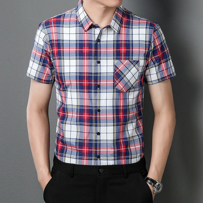 New Men's Casual Plaid Short Sleeved  Shirt for Summer