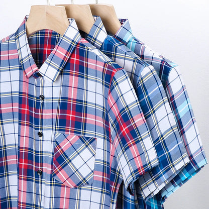 New Men's Casual Plaid Short Sleeved  Shirt for Summer
