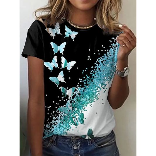 3d Butterfly Print T Shirt Women's T-shirt Summer Fashion Short Sleeve