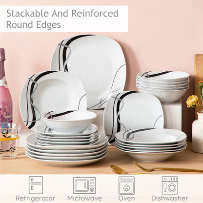 18/36-Piece Porcelain Ceramic Black Line Kitchen Tableware Dishes