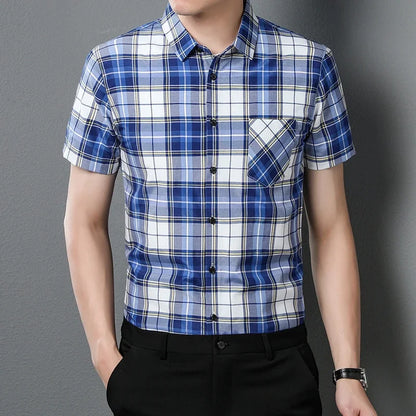 New Men's Casual Plaid Short Sleeved  Shirt for Summer